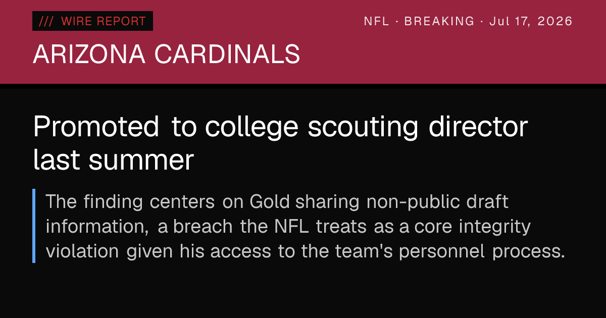 NFL suspends Cardinals' Ryan Gold indefinitely over draft leaks, parlay ...