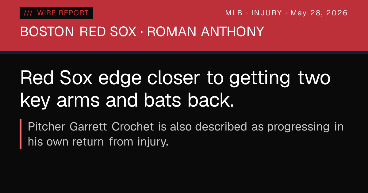 Red Sox injury update: Roman Anthony swinging pain-free, Crochet ...